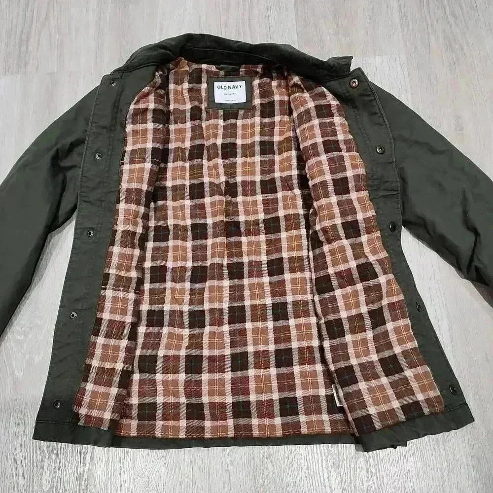 Old Navy Mens Long Sleeve Lined Collared Button Front Jacket Olive Green Size XL - Picture 5 of 8